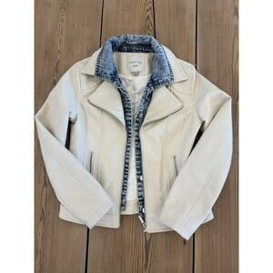 Habitual Girl Size 14 Faux Leather Moto Biker Jacket in Off-White